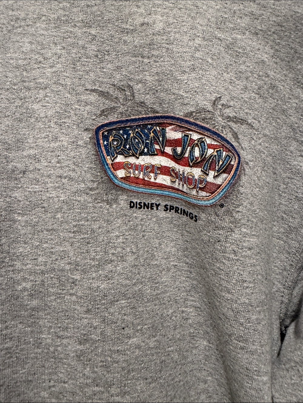 Ron Jon Gray Sweatshirt with Red, White & Blue Surf Shop Patch